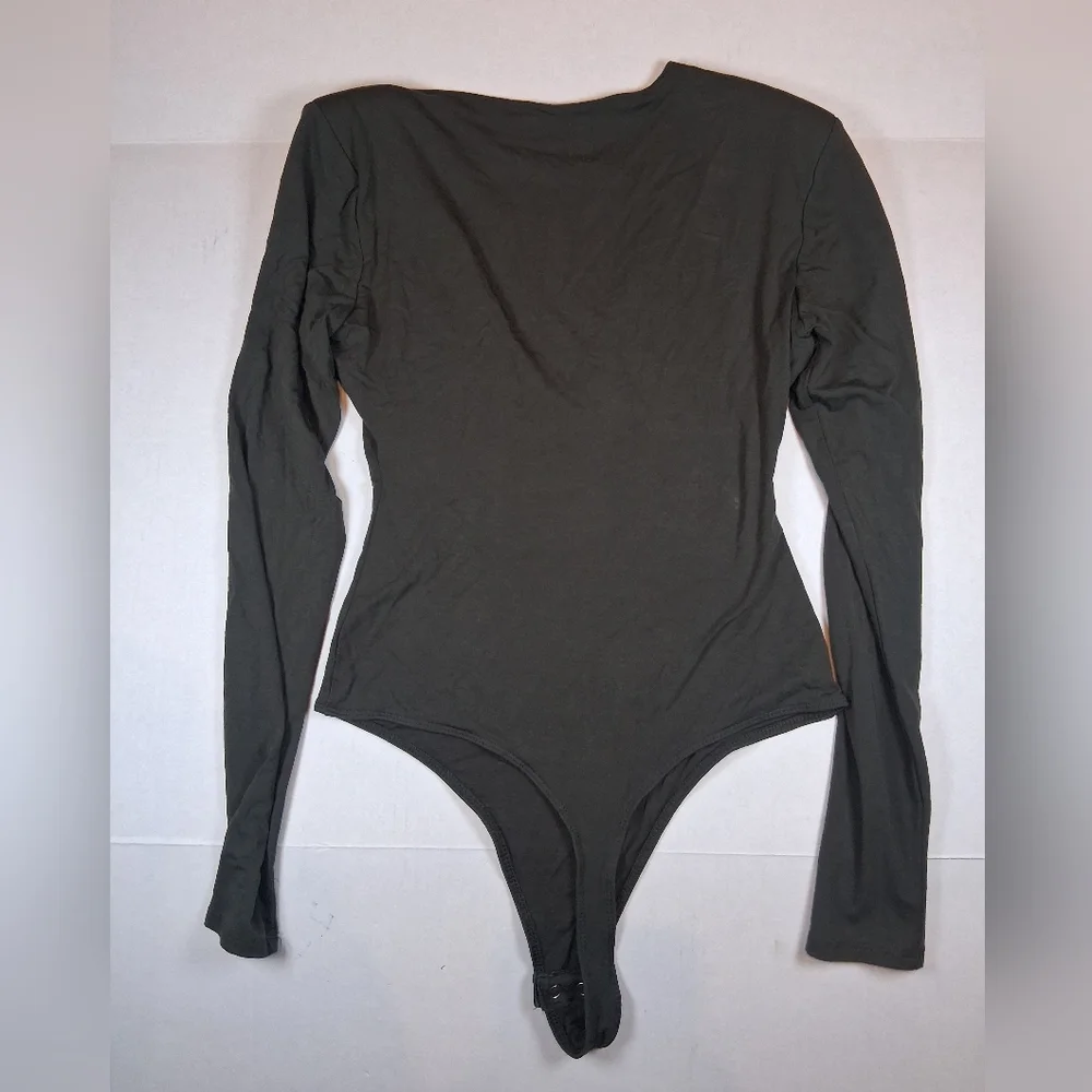 Good American Good Body Power Shoulder Thong Bodysuit Size 1 Hunter Green - Picture 2 of 6